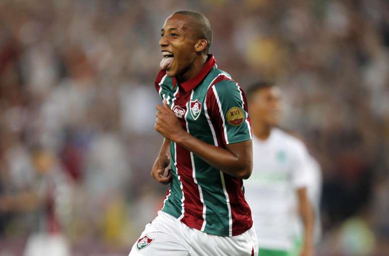 João Pedro, do Fluminense, comemora após marcar gol na partida contra o Atlético Nacional, na Copa Sul-Americana 2019