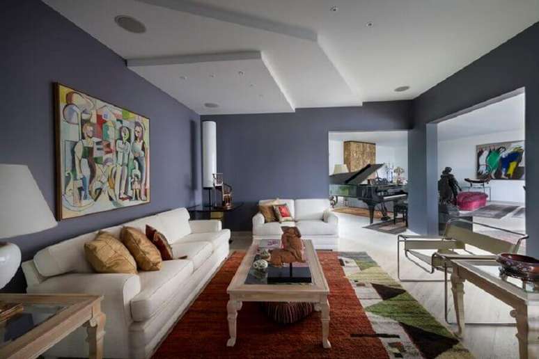 cores de parede para sala ampla com sofá branco Foto Decor Adorabile