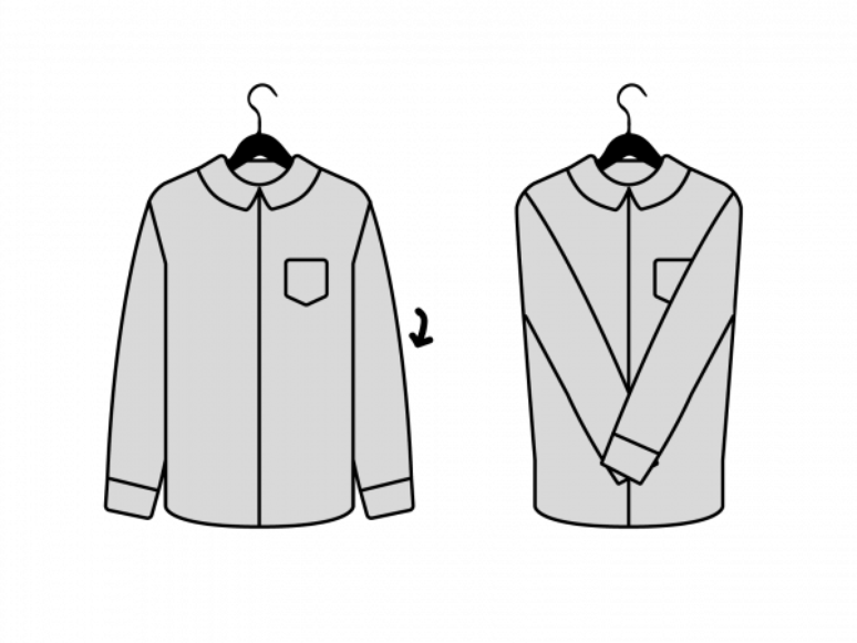 7. Organizar guarda roupa: Dobrar as mangas de casacos e camisas compacta a pe&ccedil;a e ajuda a economizar espa&ccedil;o.