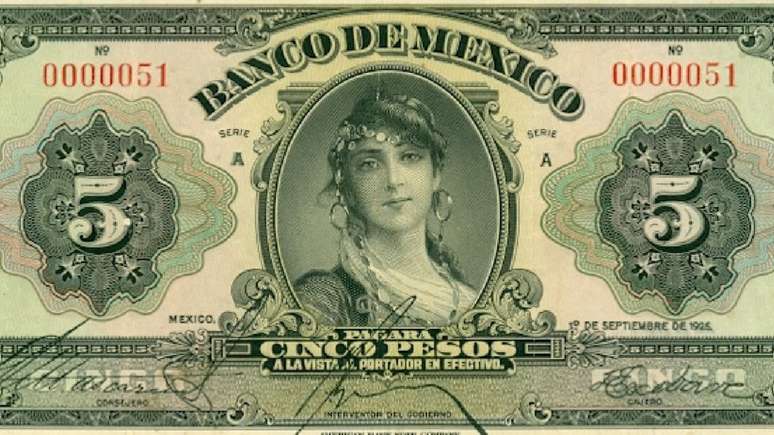 Primeiro bilhete de 5 pesos emitido pelo recém-criado Banco do México em 1925 estampava uma mulher 'misteriosa'