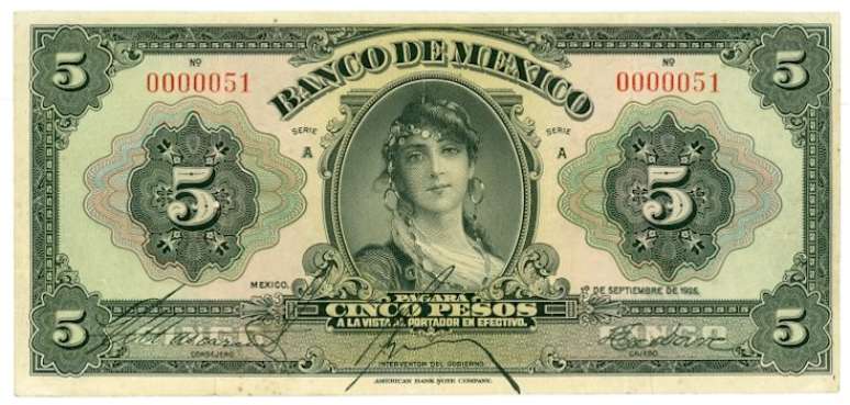A nota de 5 pesos que circulou por 45 anos no México foi chamada de 'cédula da cigana'