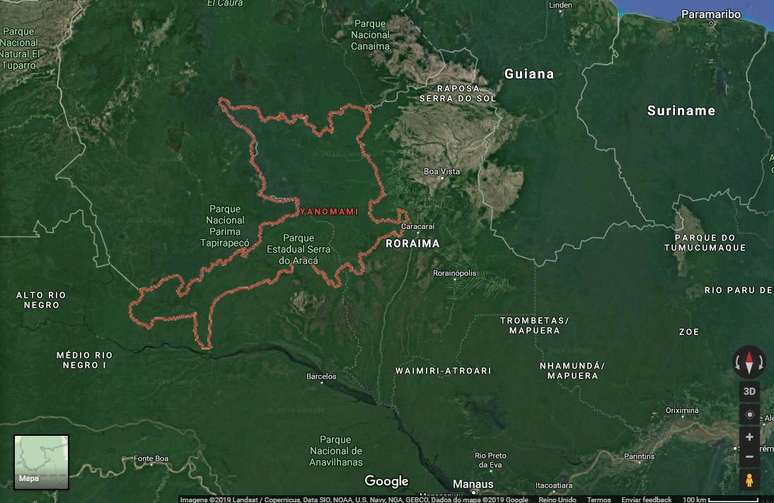 Terra Indígena Yanomami fica na fronteira do Brasil com Venezuela, nos Estados de Roraima e Amazonas