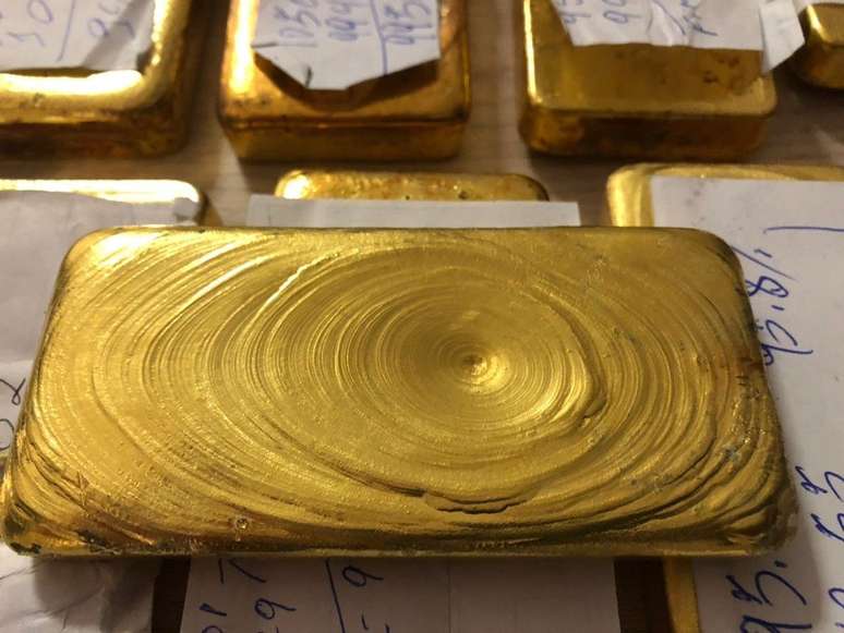 Barras de ouro avaliadas em R$ 1,3 milhão apreendidas pela Polícia Federal no aeroporto de Boa Vista, em 2018