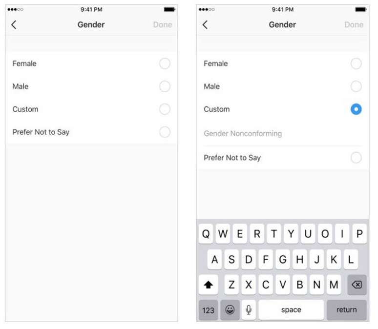Instagram ampliou op&ccedil;&otilde;es de g&ecirc;nero para ser mais inclusivo; pessoa pode customizar como se identifica.