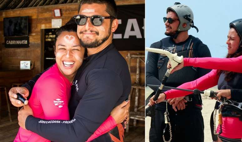 Bruno e Yanna experimentaram a emoção do kitesurfe, esporte aquático popular no litoral do Ceará