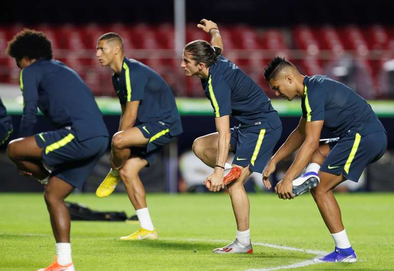 Jogadores da sele&ccedil;&atilde;o brasileira treinam no est&aacute;dio do Morumbi, em S&atilde;o Paulo
13/06/2019 REUTERS/Henry Romero