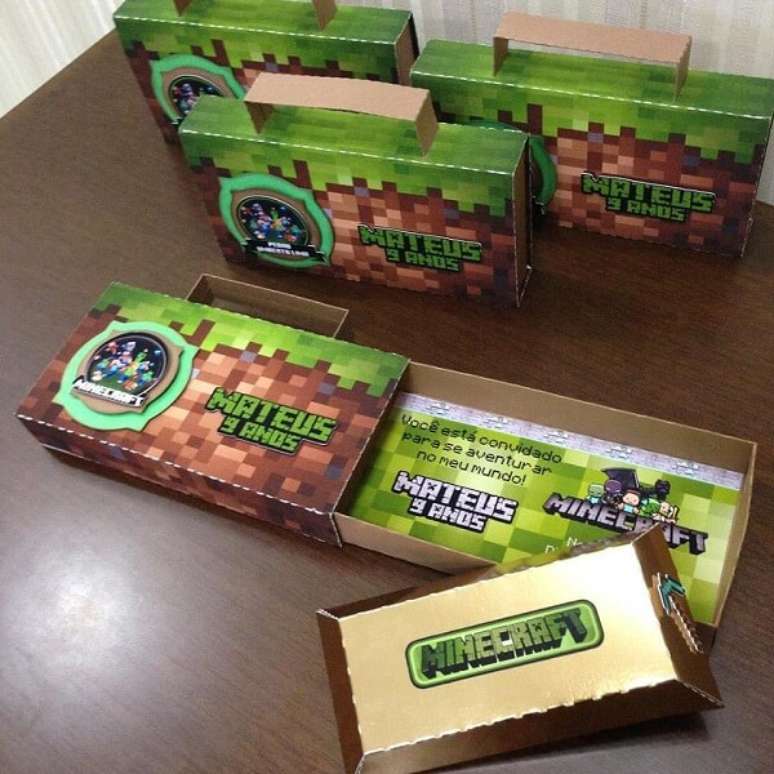 66. Convite criativo com o tema festa minecraft. Fonte: Inspire Sua Festa