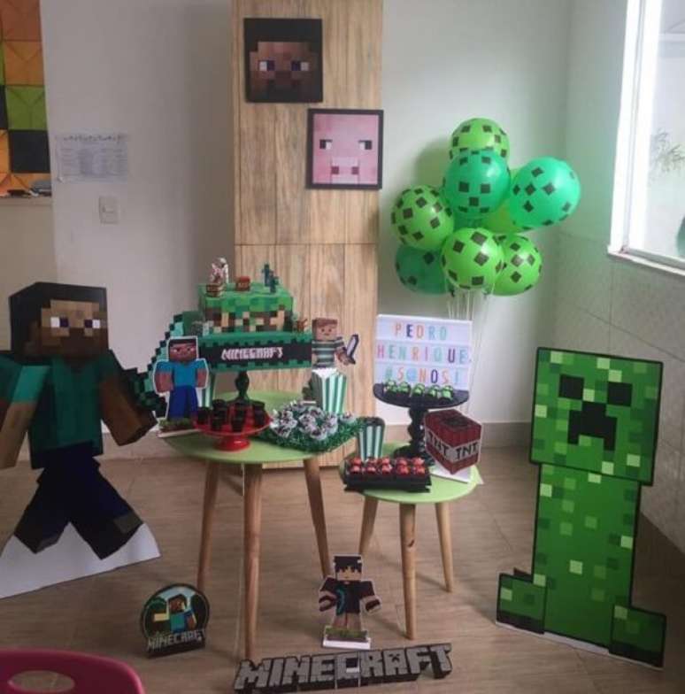 35. Decora&ccedil;&atilde;o de festa minecraft simples. Fonte: Tua Casa