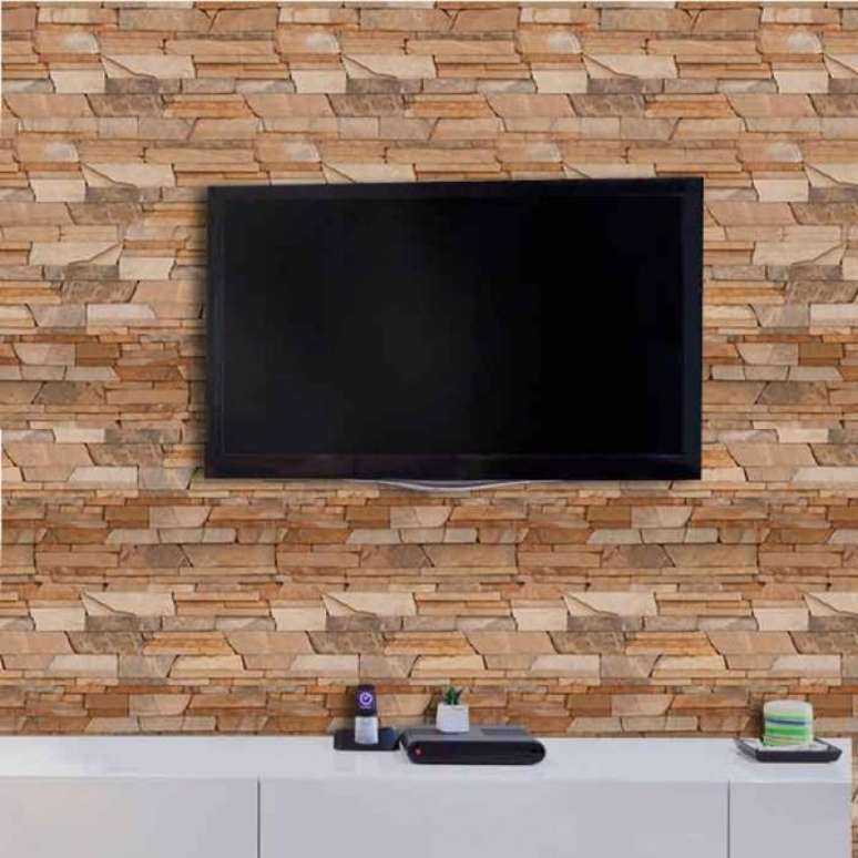 39. Caso n&atilde;o tenha a pedra canjiquinha, o papel de parede pedra canjiquinha tamb&eacute;m fica incr&iacute;vel na sua decor &ndash; Foto: Pinterest