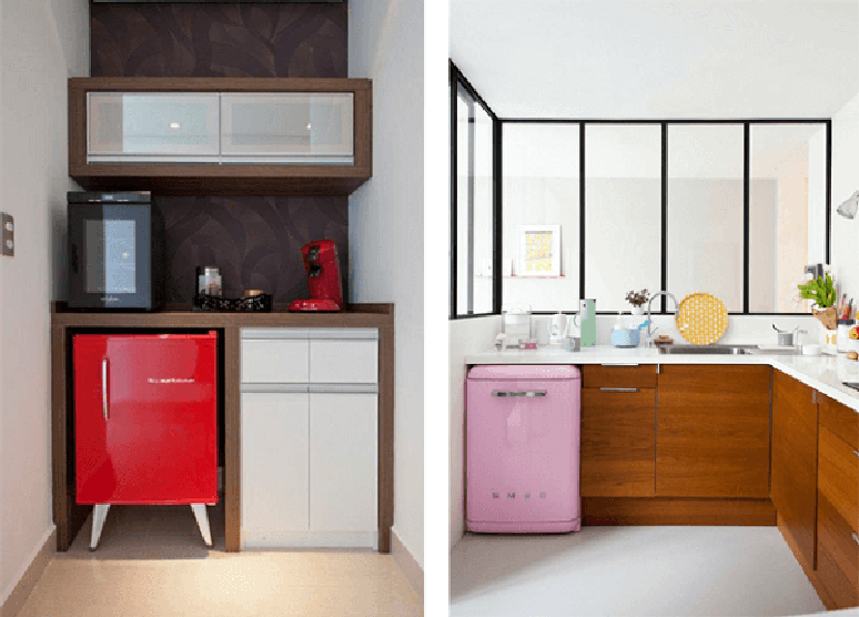 31. Mini geladeira encanta a decora&ccedil;&atilde;o do ambiente. Fonte: Decora&ccedil;&atilde;o Adoro Decorar