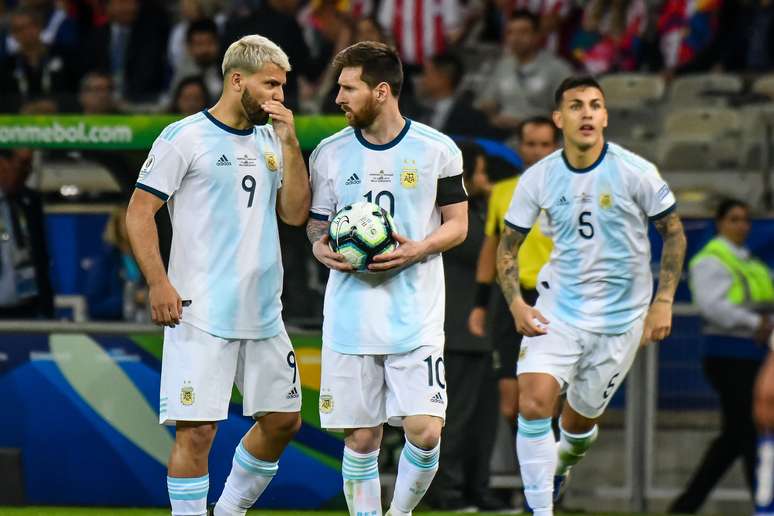 Conversa de Messi e Aguero ,partida válida pelo 2º rodada do grupo B da Copa da América 2019,no estádio do Mineirão, em Belo Horizonte 19/06/2019.