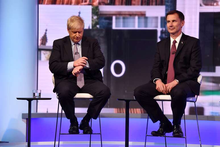 Boris Johnson e Jeremy Hunt na BBC
18/06/2019
Jeff Overs/BBC/Divulgação via REUTERS