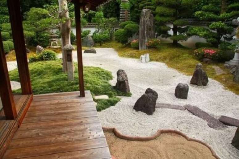 76. Ter um Jardim Japon&ecirc;s grande em casa &eacute; o sonho de muita gente. Fonte: Pinterest
