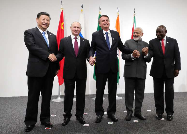 Líderes de países dos Brics durante encontro às margens da cúpula do G20 no Japão
28/06/2019
Sputnik/Alexey Nikolsky/Kremlin via REUTERS