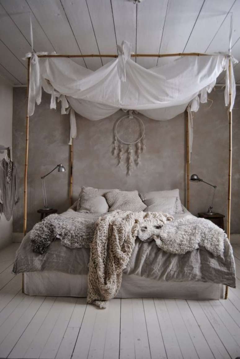 58. Cama com dossel estilo boho – Por: Pinterest