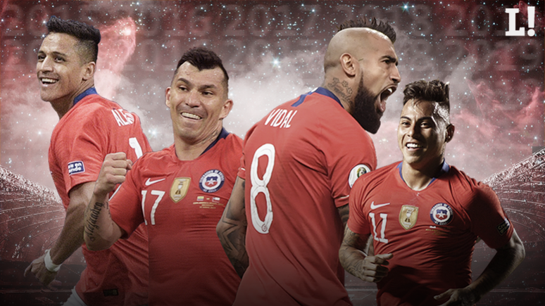 Sánchez, Medel, Vidal, Vargas e outros formam base de La Roja desde o título da Copa América de 2015 (Arte: Marina Cardoso/Lance!)
