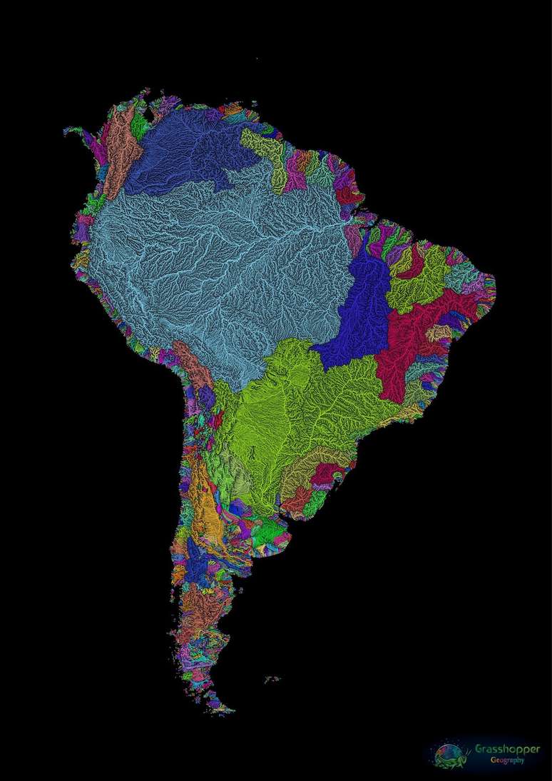 Bacia amazônica é destaque em mapa da América do Sul