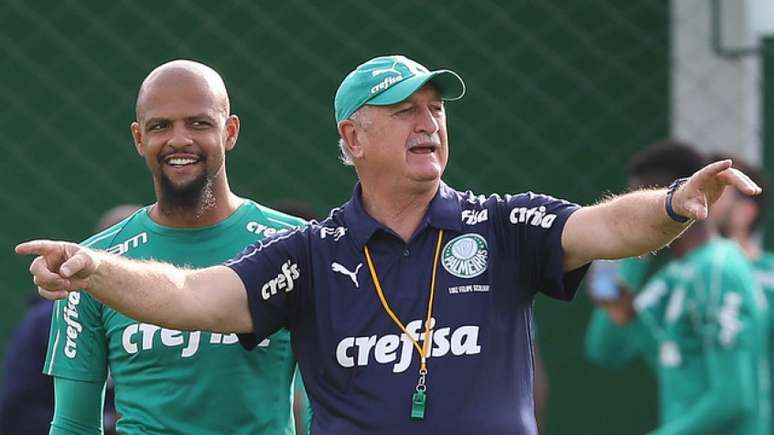 Felipe Melo e Felipão durante o treino dessa terça-feira, na Academia de Futebol (Foto: Cesar Greco)