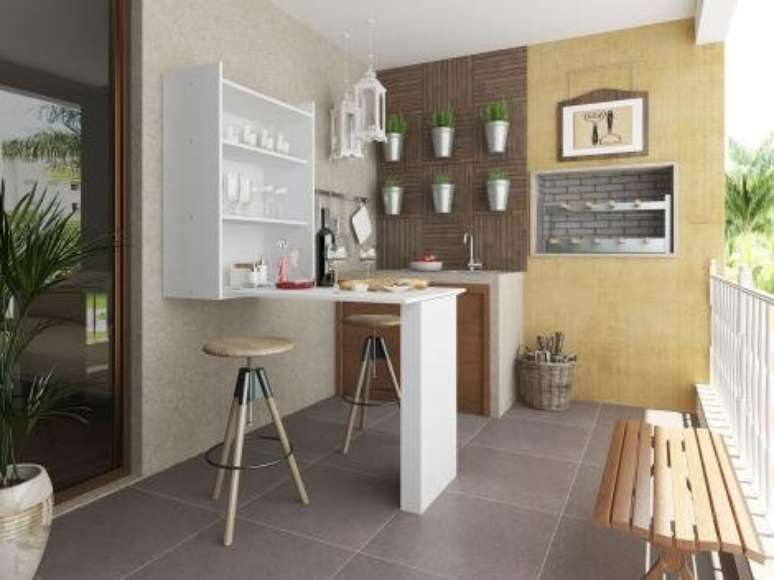 11. Mesa dobr&aacute;vel de parede para varanda gourmet