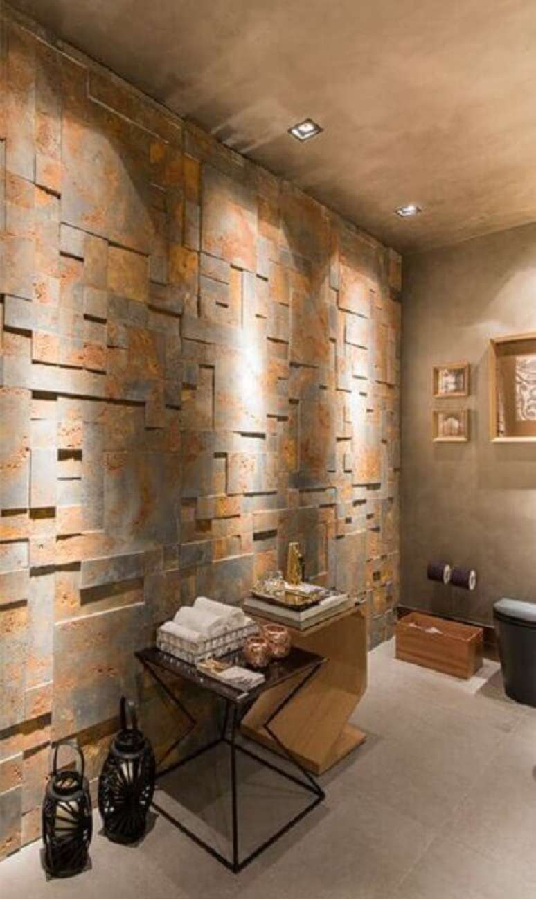 23. Decora&ccedil;&atilde;o r&uacute;stica com revestimento pedra ferro &ndash; Foto: Karine Geber