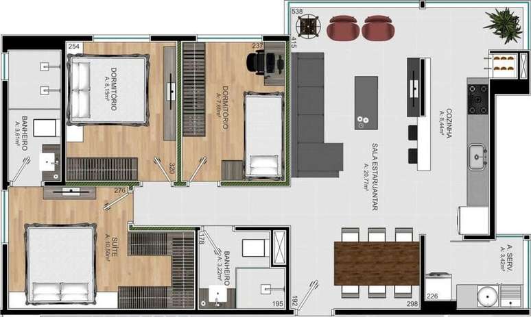 26. A cozinha das plantas de casas modernas costumam ter espaço otimizado. Imagem: Invest Corp