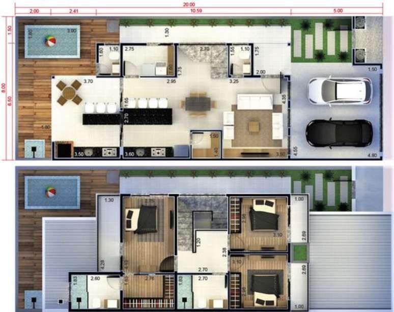 37. Plantas de casas modernas podem ter área para crianças. Imagem: Casas Para Construir