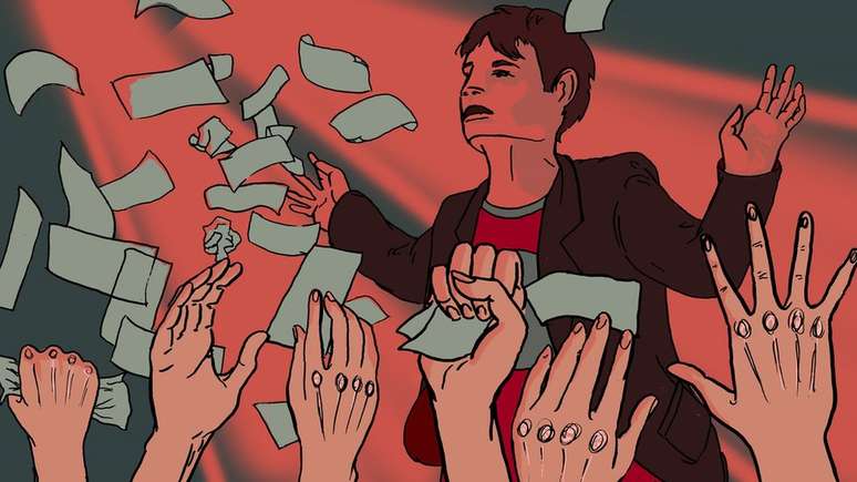 Ilustra&ccedil;&atilde;o de homem jogando dinheiro para o alto