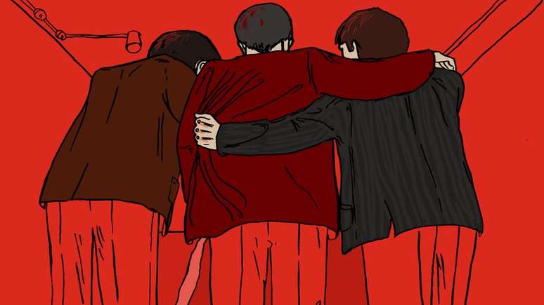 Ilustra&ccedil;&atilde;o de homens abra&ccedil;ados