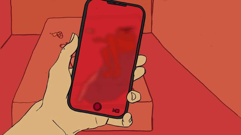 Ilustra&ccedil;&atilde;o de mulher sendo filmada