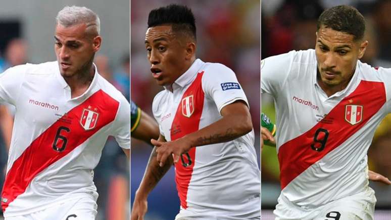 Trauco, Cueva e Guerrero são titulares da seleção peruana e atuam por clubes brasileiros (Fotos: AFP)