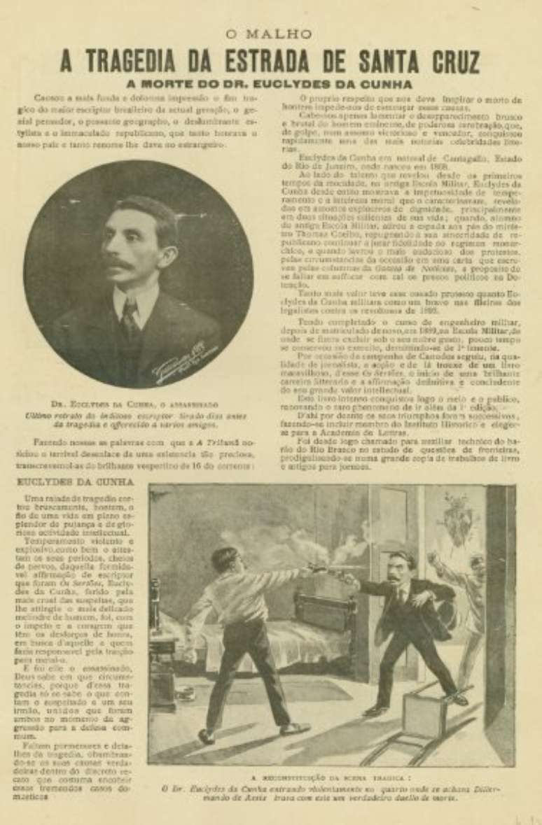 revista "O Malho" de 1909 com a cobertura da morte de Euclides