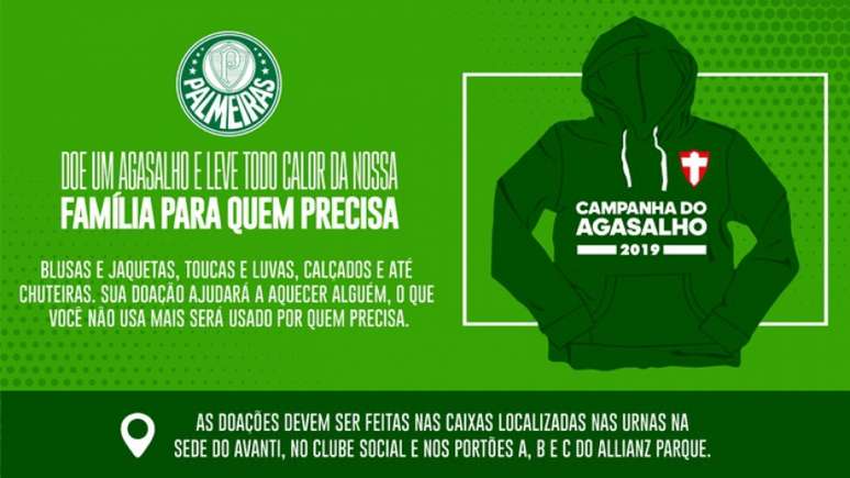 Campanha do agasalho divulgada pelo Palmeiras (Foto: Divulgação)