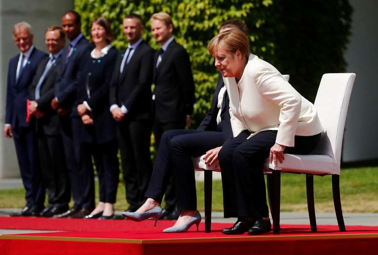 Chanceler alemã, Angela Merkel, durante recepção à premiê da Dinamarca, Mette Frederiksen, em Berlim
11/07/2019
REUTERS/Hannibal Hanschke