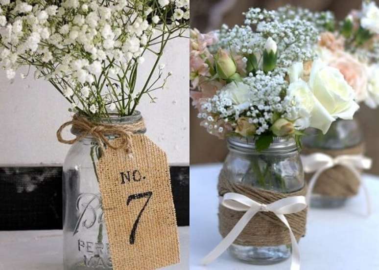 34. Vidros decorados com sisal e tecido de juta. Fonte: A Noiva de Botas