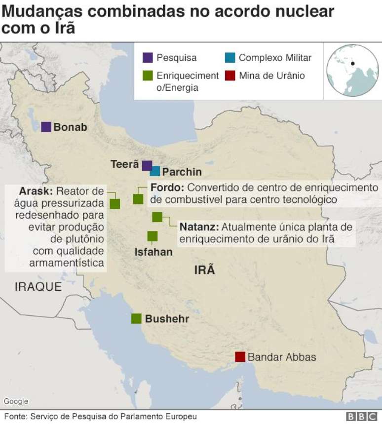 Mapa do Ir&atilde; mostra pontos onde ur&acirc;nio &eacute; enriquecido