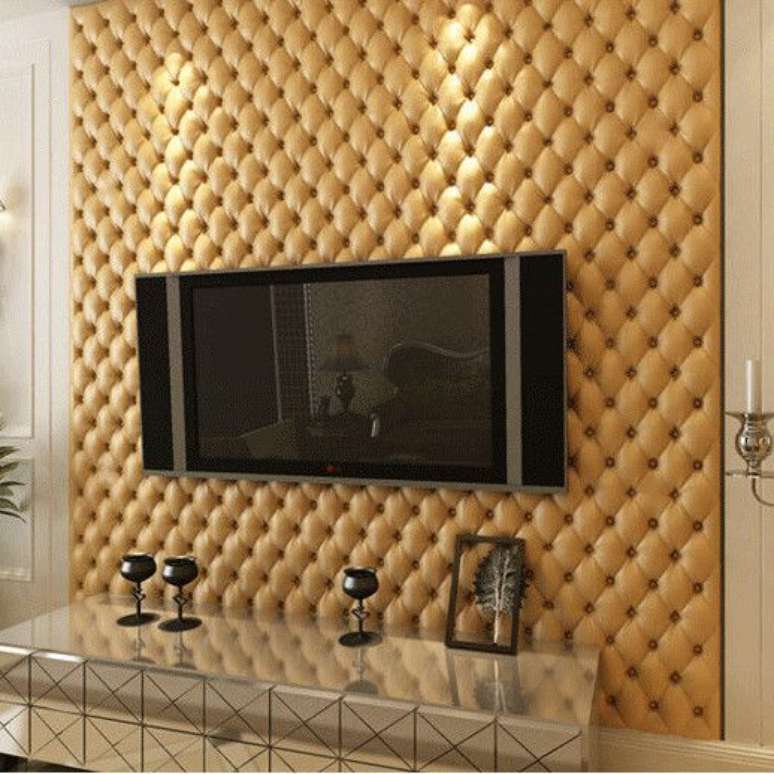 59. É possível encontrar até mesmo o papel de parede 3D estofado. Foto: Um Pouco de Tudo