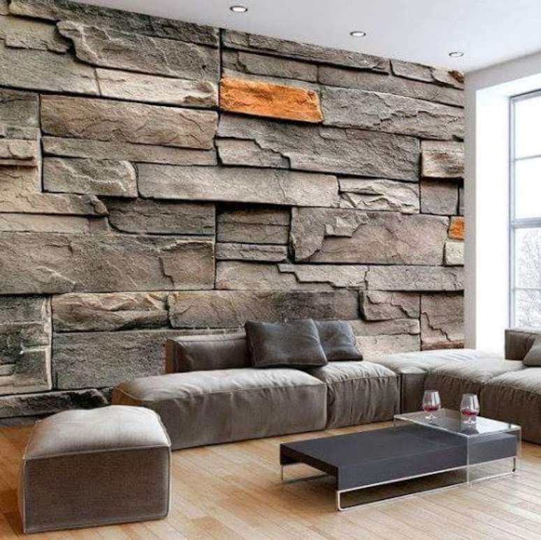 60. Modelos de papel de parede 3D que imitam rochas são muito interessantes para decorações rústicas. Foto: Pinterest