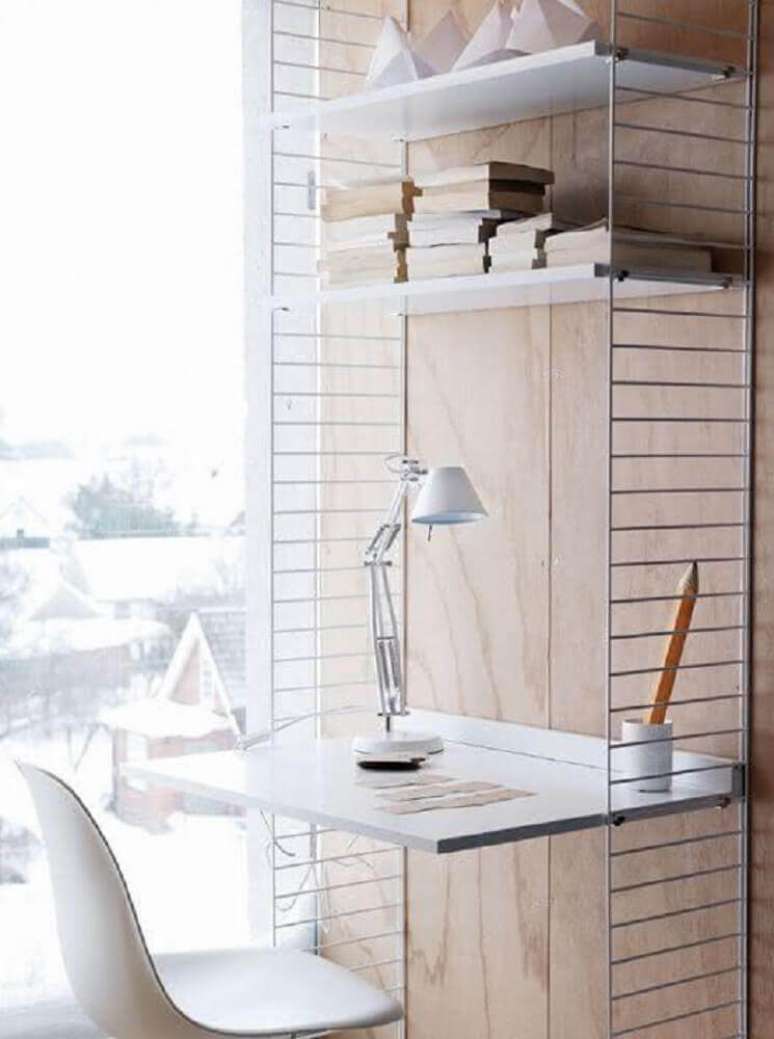 30. Inspira&ccedil;&atilde;o de escrivaninha branca, pequena e minimalista