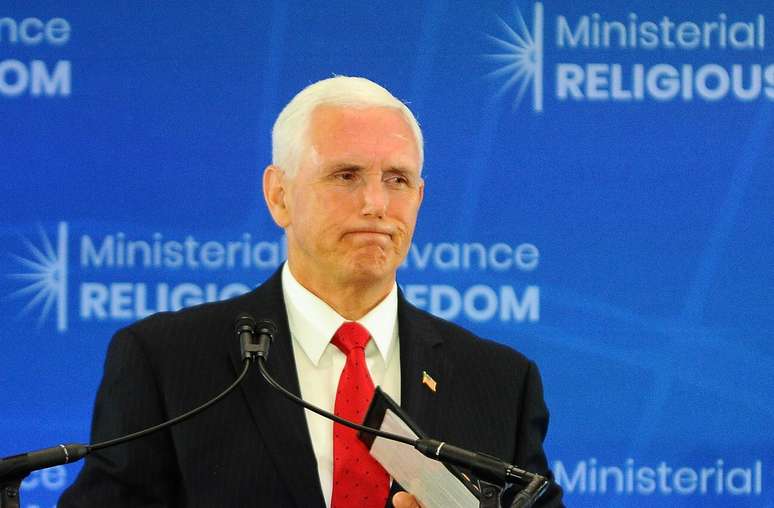 Vice-presidente dos EUA, Mike Pence, durante evento sobre liberdade religiosa em Washington
18/07/2019 REUTERS/Mary F. Calvert