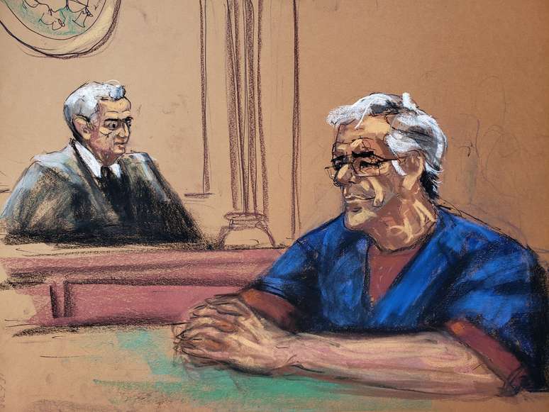 Ilustração de Jeffrey Epstein durante audiência em tribunal
18/07/2019
REUTERS/Jane Rosenberg