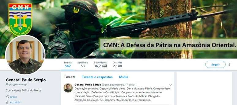 Twitter do General Paulo Sérgio, do Comando Militar do Norte