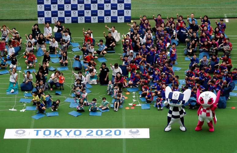 Evento no est&aacute;dio ol&iacute;mpico de T&oacute;quio para marcar contagem regressiva de 1 ano para abertura da Olimp&iacute;ada
22/07/2019
REUTERS/Issei Kato