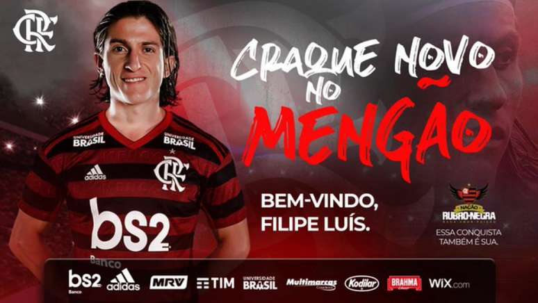 Filipe Luís foi anunciado pelo Flamengo (Foto: Reprodução/Flamengo)
