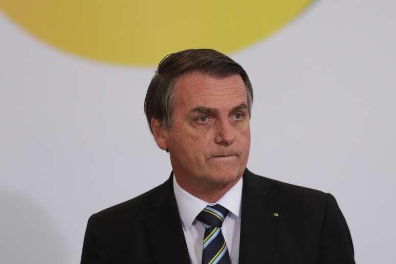 o presidente da República, Jair Bolsonaro, durante a cerimônia de celebração pelos 200 dias do governo Bolsonaro, no Palácio do Planalto, em Brasília