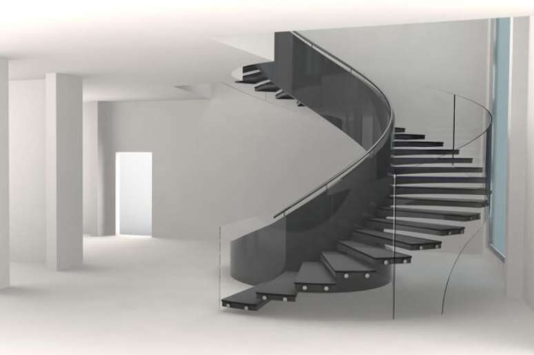 13. Design sofisticado dessa escada com degraus flutuantes de concreto com lateral de vidro. Fonte: All Architecture Designs