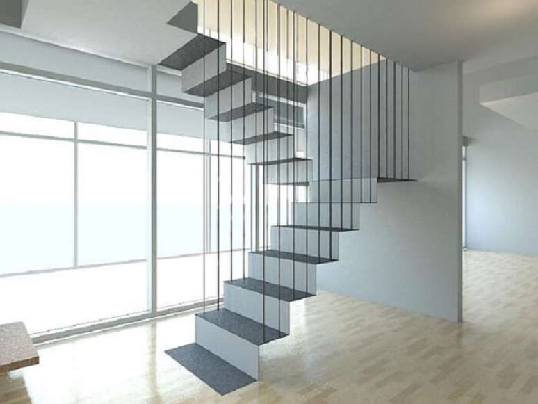 9. Escada flutuante apoiada por cordões finos que lhe dão estabilidade. Fonte: Homedit