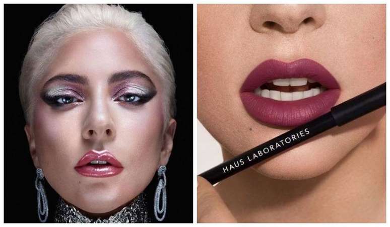 A cantora Lady Gaga e a nova marca de maquiagens Haus Laboratories.