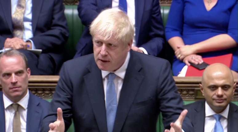 Novo primeiro-ministro britânico, Boris Johnson, durante discurso ao parlamento 
25/07/2019
Reuters TV/via REUTERS