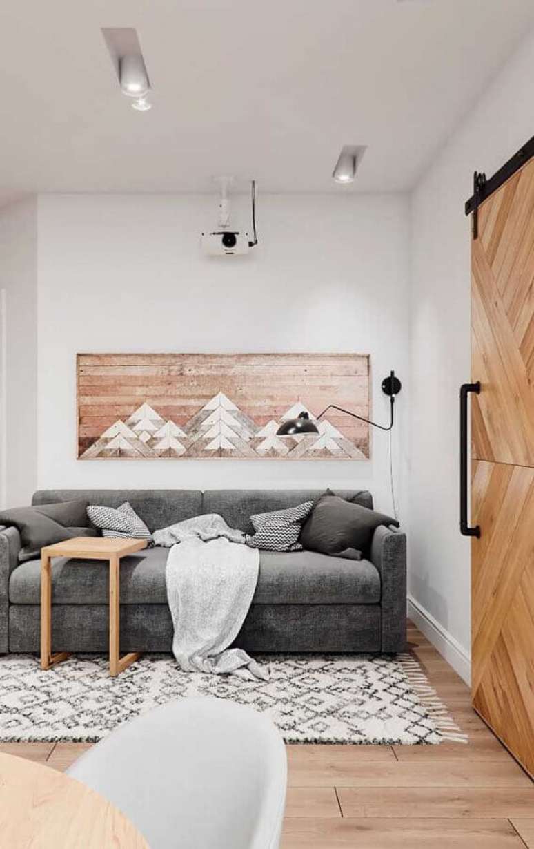 23. Decoração estilo escandinavo para sala com quadro tumblr de madeira – Foto: MyHome