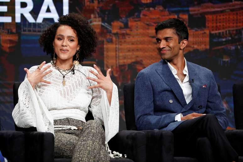 Atriz Nathalie Emmanuel e ator Nikesh Patel durante painel sobre a série "Quatro Casamentos e Um Funeral" em Beverly Hills
26/07/2019 REUTERS/Mario Anzuoni 